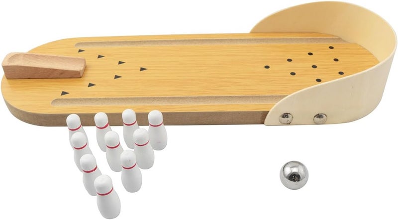 SQXBK 1 Set Desktop Mini Bowling Game Solid Wood Toy 11.6x3.9 inches 1x Wooden Base 10 x Bowling Balls 1 x Ramp 1 x Stainless Steel Ball Bowling Shooting Channel Office Desk Stress Relief Gadget - Image 4